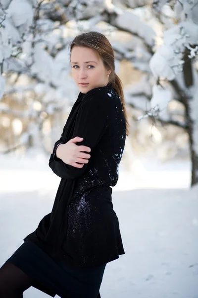Το κορίτσι ψυχρά. πορτρέτο του χειμώνα. — Φωτογραφία Αρχείου