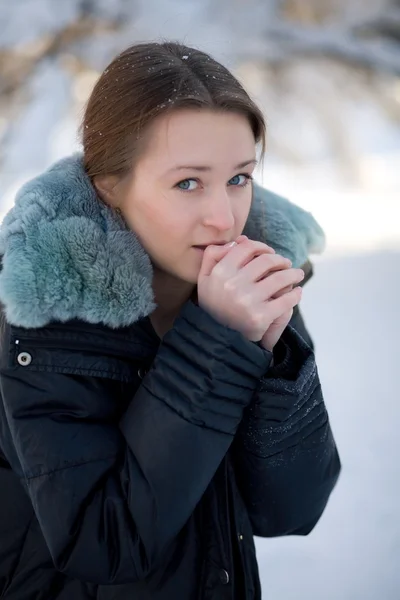 The girl coldly. Winter portrait. — Stock Photo, Image