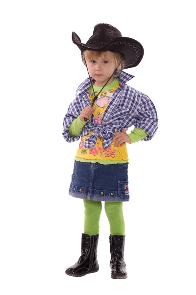 Bambino Con Cappello Cowboy Camicia Quadri Isolato Bianco — Foto Stock