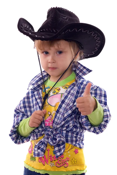 Bambino Con Cappello Cowboy Camicia Quadri Isolato Bianco — Foto Stock