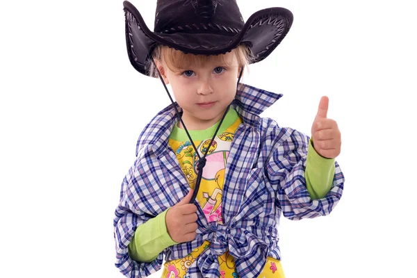 stock image Child in a cowboy hat and plaid shirt. Isolated on white.