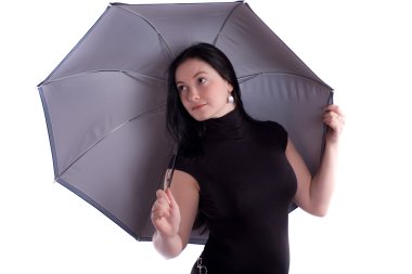 bir şemsiye ile bir kız portresi. beyaz izole.