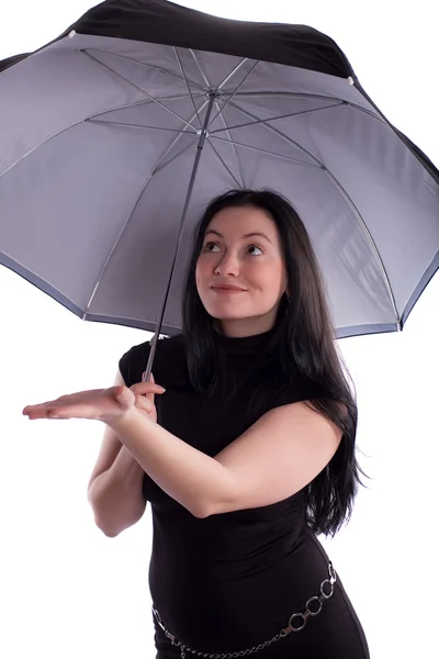 stock image Portrait of a girl with an umbrella. Isolated on white.