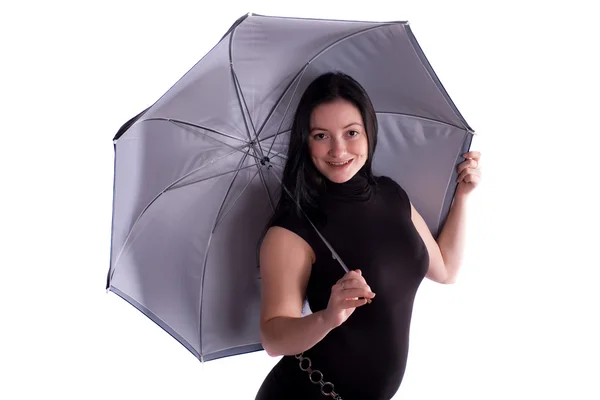 Porträtt av en flicka med ett paraply. isolerad på vit. — Stockfoto