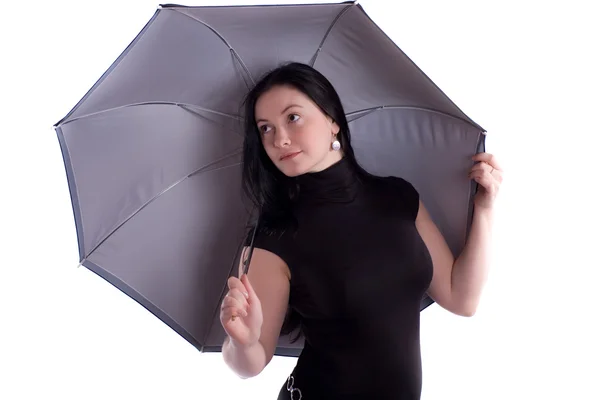 Stock image Portrait of a girl with an umbrella. Isolated on white.