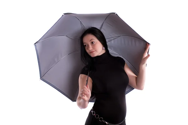 Porträtt av en flicka med ett paraply. isolerad på vit. — Stockfoto