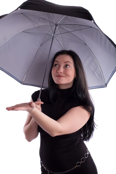 Portrait of a girl with an umbrella. Isolated on white. Royalty Free Stock Images