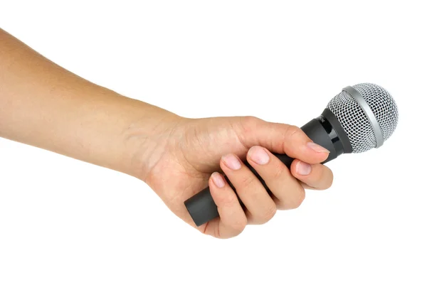 Interview: hand with microphone — Stock Photo, Image