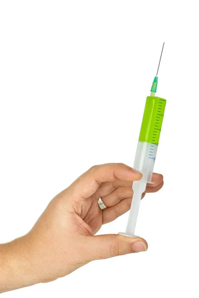 Hand hold disposable syringe with toxin — Stock Photo, Image
