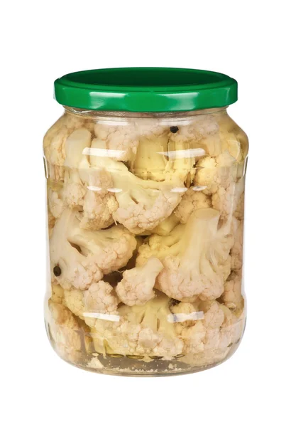 stock image Glass jar with marinated white mushrooms