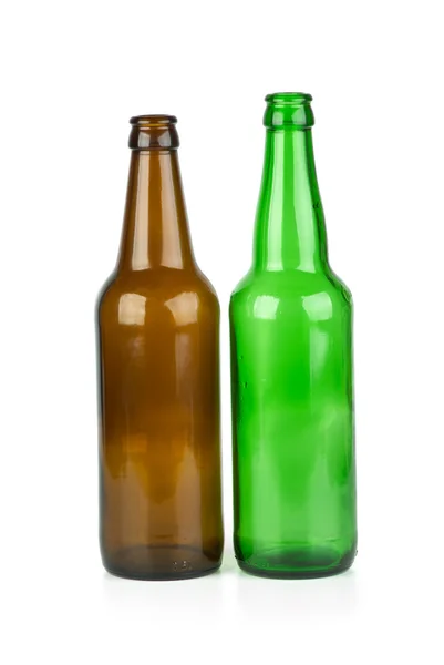 Zelené Hnědé Pivo Lahve Izolovaných Bílém Pozadí — Stock fotografie
