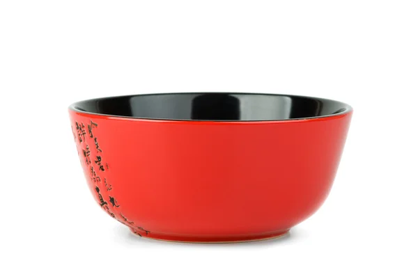 孤立在白色背景上的空红陶瓷碗 — 图库照片