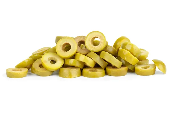 Small pile of sliced green olives — Stock Photo, Image