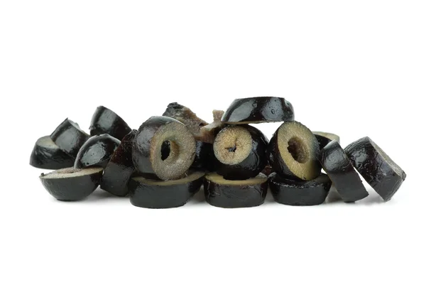 Pequeña pila de aceitunas negras en rodajas — Foto de Stock