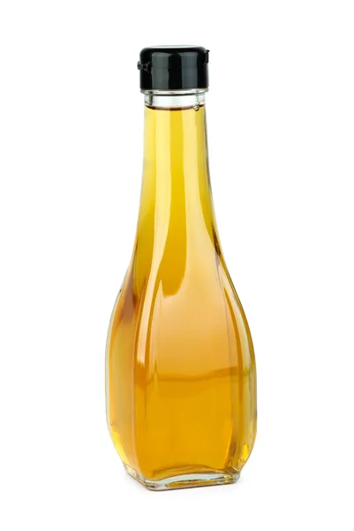 Bottiglia Vetro Con Aceto Mele Isolato Sullo Sfondo Bianco — Foto Stock