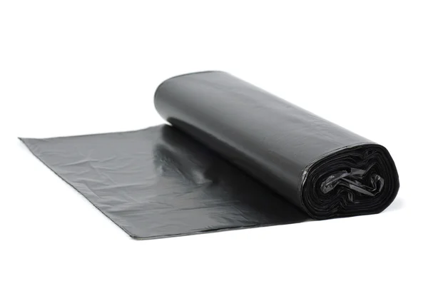 Rollo Bolsas Basura Plástico Negro Aisladas Sobre Fondo Blanco —  Fotos de Stock