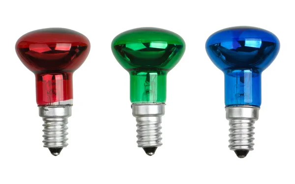 Kırmızı, yeşil ve mavi nokta tungsten lightbulbs — Stok fotoğraf