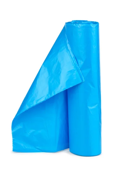 Рулон Синіх Пластикових Мішків Сміття Ізольовані Білому Тлі — стокове фото