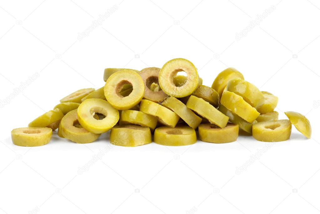 Small pile of sliced green olives