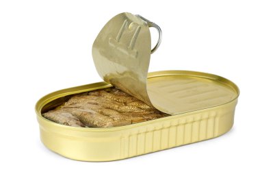 Opened tin can with conserved in oil sprat fish clipart