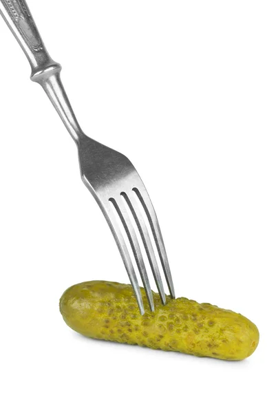 Marinated cucumber and fork — Stock Photo, Image