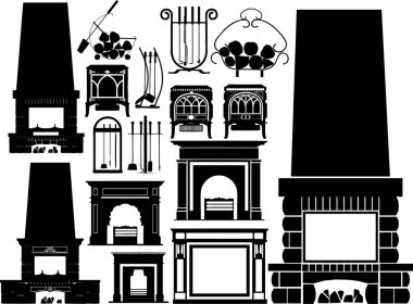Vector set of different fireplaces silhouettes