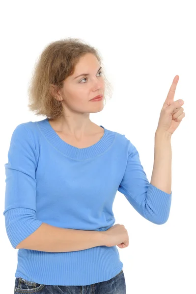 Kvinna som pekar med finger — Stockfoto