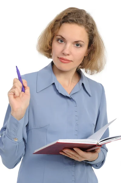 Nő egy ceruzát, és a jegyzet könyv — Stock Fotó