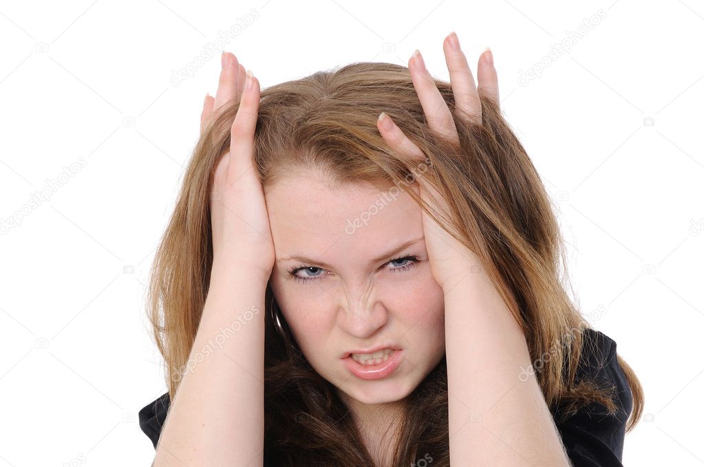 girl crying isolated over white background