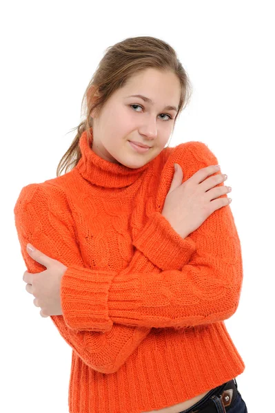 Зимняя Молодая Женщина Отдельно Белом Фоне — стоковое фото