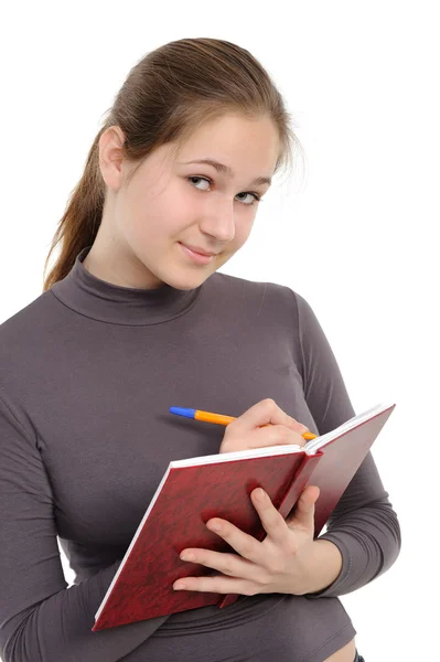 Mujer joven con un cuaderno — Foto de Stock