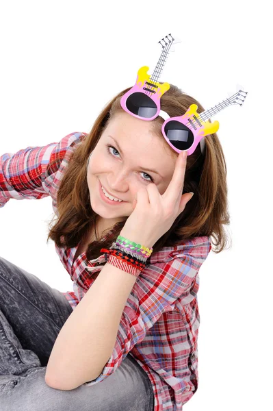 Junges Mädchen Mit Alberner Brille Isoliert Auf Weißem Hintergrund — Stockfoto