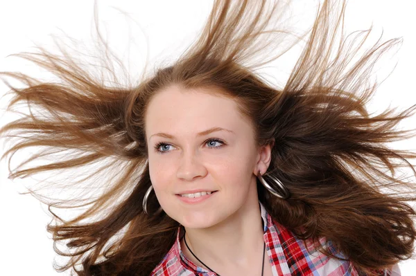 Meisje Met Haar Fladderende Wind — Stockfoto
