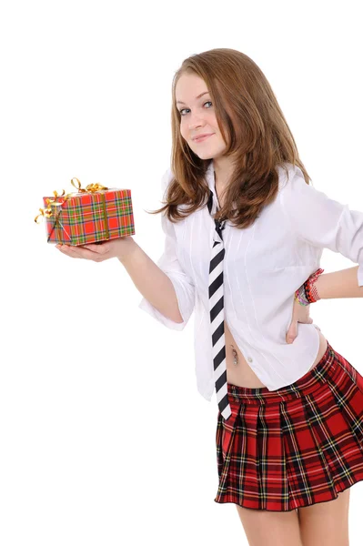 Pretty girl holding presents — Stock Photo, Image