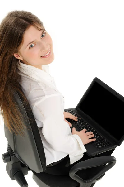 Portret Van Prachtige Zakenvrouw Met Laptop — Stockfoto