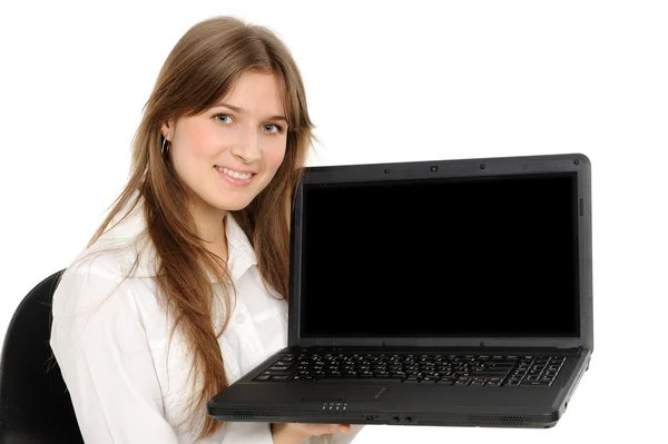 Porträt Der Schönen Geschäftsfrau Mit Laptop — Stockfoto