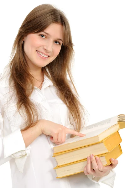 Девушка с длинными волосами и книгой — стоковое фото