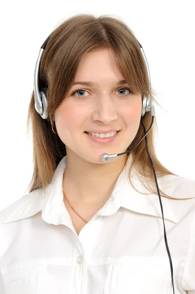 Vrouwelijke klantenservice in hoofdtelefoon — Stockfoto