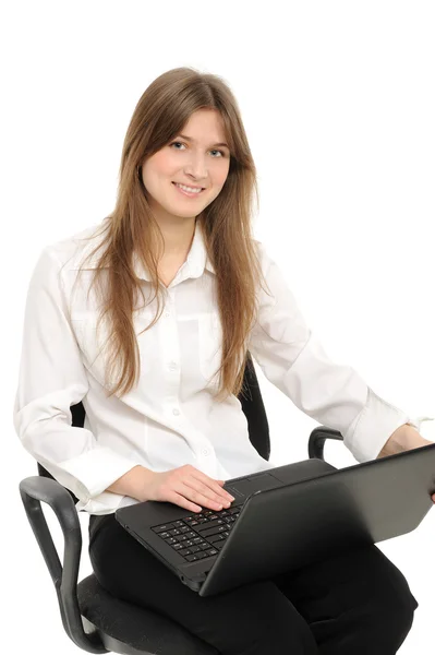Portret van prachtige zakenvrouw met laptop — Stockfoto