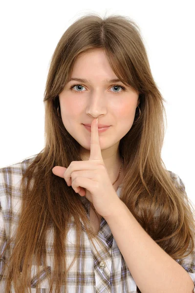 Frau sagt ssshhh, um Schweigen zu bewahren — Stockfoto