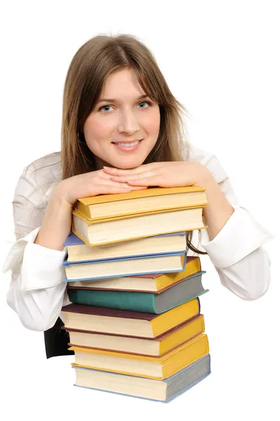 Estudante menina com livros — Fotografia de Stock