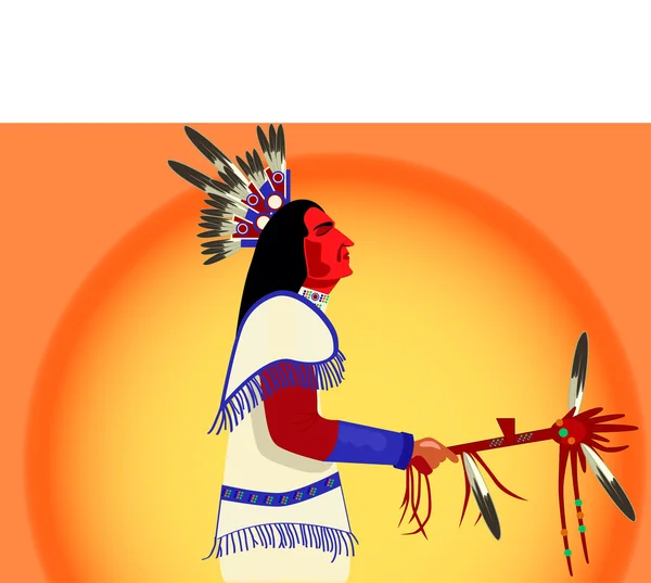 Американский индийский шаман на закате — стоковый вектор