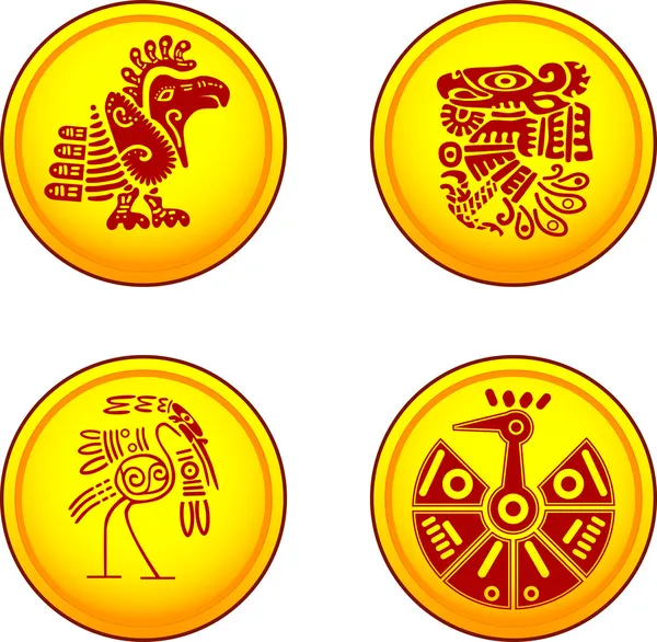 Monedas con pájaros en indios americanos — Vector de stock