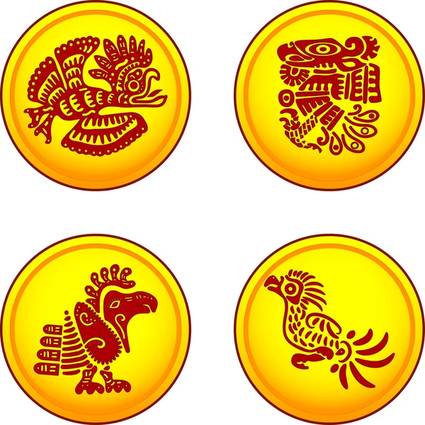 Coins with birds in american indians — Stock Vector