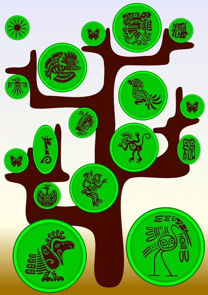Drzewo wektorowe z symbolami Indian amerykańskich — Wektor stockowy