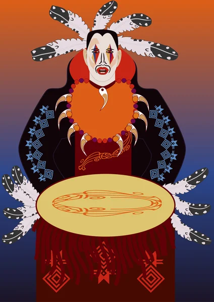 Indianska shaman med en trumma — Stock vektor