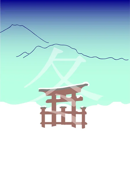 Зима малюнок у японському стилі — стоковий вектор