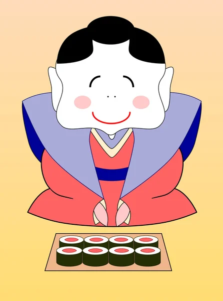Vettoriale cartone animato geisha giapponese con sushi — Vettoriale Stock