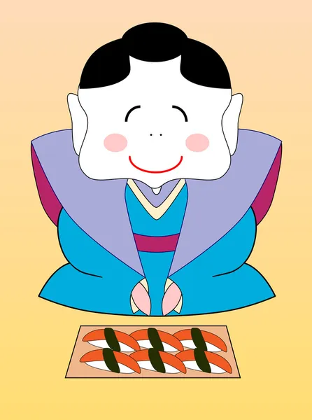 Vektor japanische Geisha mit einem Satz Sushi — Stockvektor