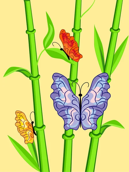Motýli na bambus — Stockový vektor